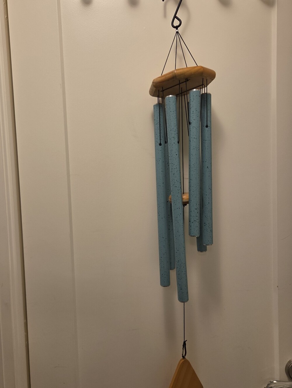 Blue Speckled Wind Chime with Wooden Accents